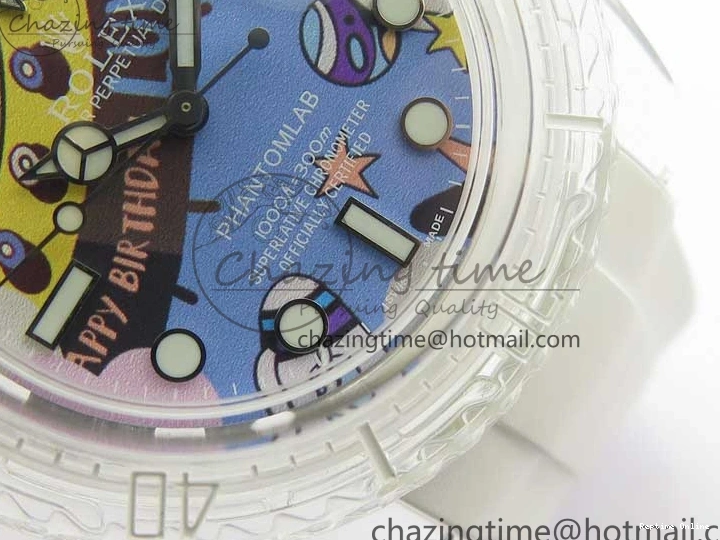 0518 Affordable Submariner Phantomlab Transparent KZF Best Edition Blue Space Dial on White Rubber Strap VR 2566